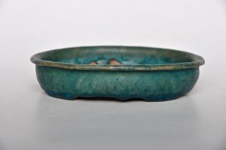 Rare Ichinokura Sekisyu Blue Green Glazed Handmade Shohin Oval Japan Bonsai Pot