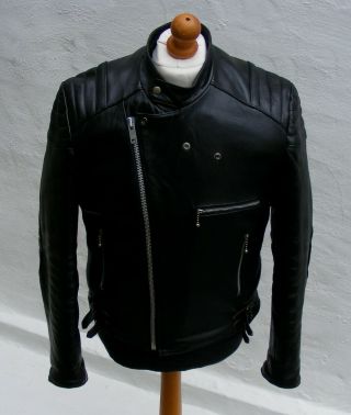 Vintage Black Leather Biker Cafe Racer Jacket Mens 46 Xl Bobber Punk