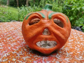 Vintage Papier - Mache Jack - O - Lantern 7 - 1/2 " X 7 - 1/2 " (backside Cut Out)