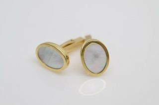 Rare Tiffany & Co.  18k Yellow Gold White Mother Of Pearl Cufflinks