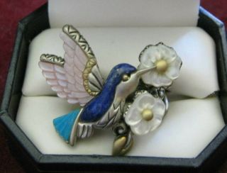 Barbara Bixby 18k & Sterling Hummingbird Ring W/ Lapis,  Turquoise & Mop Sz 8 Box