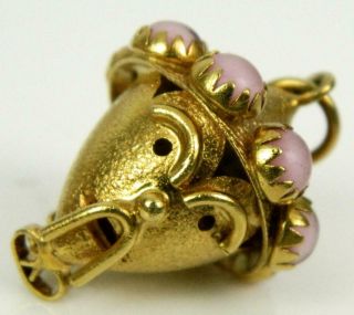 Venetian Etruscan Revival 18k Gold Pink Opalescent Figural Lantern Charm Pendant