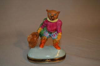 Vintage Limoges French Figural Trinket Box – Standing Cat In Old English Clothes