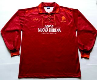 Rare As Roma 1994 Neuva Tirrena Vintage Asics Home Shirt (l) Jersey Maglia 1995