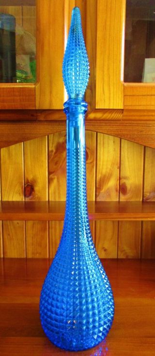 1960s Cool Retro Vintage Italian Art Glass Electric Blue Genie Bottle Decanter