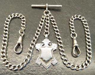 Antique All Silver Double Albert Pocket Watch Chain & Fob H.  B&s 1911 - 12