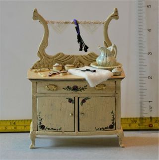 Wash Stand Hand Painted Dollhouse Miniature Roombox 1:12 Artist Ooak Vintage