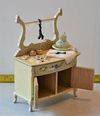 Wash Stand Hand Painted Dollhouse Miniature Roombox 1:12 Artist OOAK Vintage 2