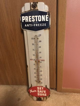 Vintage Prestone Anti - Freeze Thermometer 36 " Antique Porcelain Advertising