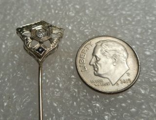 Vintage 14K White Gold Stick Pin With Diamond & Blue Sapphire Stones 6