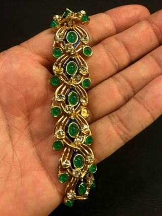 Vintage Signed & Numbered Boucher Emerald Cabochons Enameled Bracelet 2