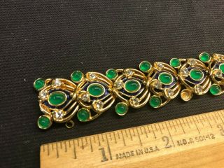 Vintage Signed & Numbered Boucher Emerald Cabochons Enameled Bracelet 5