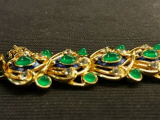 Vintage Signed & Numbered Boucher Emerald Cabochons Enameled Bracelet 6