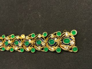 Vintage Signed & Numbered Boucher Emerald Cabochons Enameled Bracelet 7
