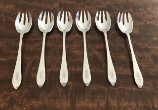 6 Antique Tiffany Sterling Silver Faneuil Ice Cream Forks Script Monogram 6”