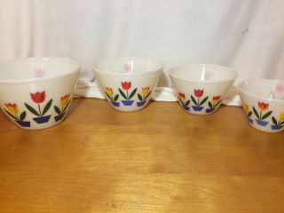 4 Vintage Fire King Milk Glass Tulip Nesting Bowls