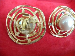 PIERRE BALMAIN GORGEOUS HUGE VINTAGE GOLD VERMEIL PEARL & FAUX DIAMONDS EARRINGS 4