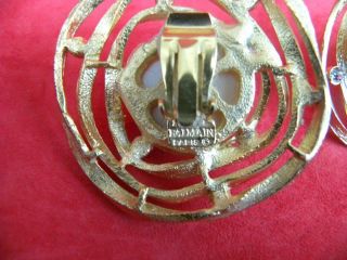 PIERRE BALMAIN GORGEOUS HUGE VINTAGE GOLD VERMEIL PEARL & FAUX DIAMONDS EARRINGS 5
