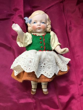 7 1/4 “ Tall All German Bisque Girl - Antique