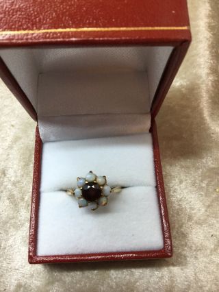9ct Gold Ring Ruby And Opal Vintage Size Q