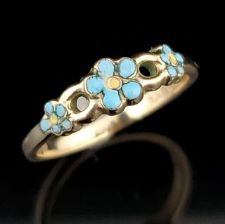 Vintage Little Girl Child Ring 10k Yellow Gold Blue Enamel Floral Flower Daisy