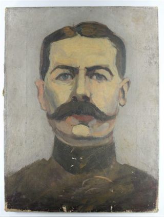 Antique Vintage Old Portrait Oil Painting Man Mustache Shaving Boxing