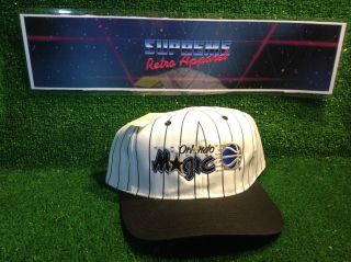 Vtg 90s Orlando Magic Nba Basketball Pinstripe Snapback Cap Film Logo 7