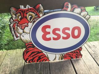 Vintage Esso Tiger Rare Metal Sign Gas Oil Pump Plate Dealer Lubester Petrol