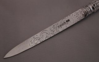 Solid Silver Vine Leaf Letter Opener Sheffield 1845 8