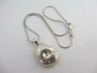 Chunky Modernist Pebble Pendant Necklace Sterling Silver Vintage C1980.  Tbj06860