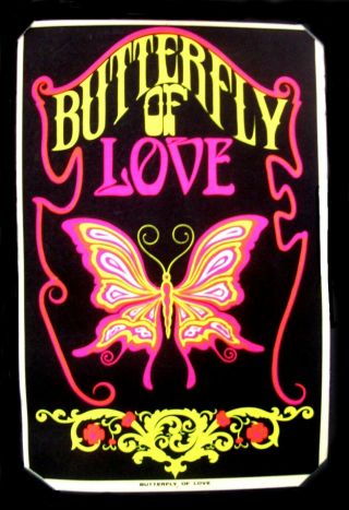 Vintage 1969 Butterfly Of Love Black Light Psychedelic Poster