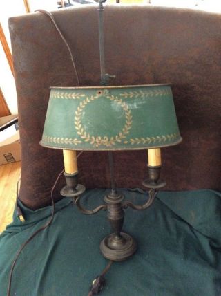 Vintage Green Toleware Bouillotte 2 Arm Adjustable Desk/table Lamp - France