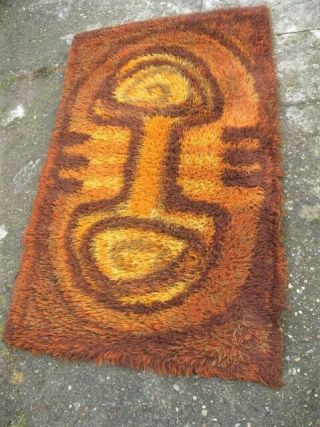 Vintage Retro Mid Century Medium Rya/danish/atomic Influence Rug - 100 Wool