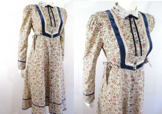 Sweet Gunne Sax Dress 1970s 1980s Size 11 Modest Prairie Velveteen Velvet Floral