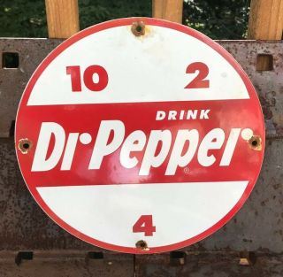 Vintage Dr.  Pepper Soda Porcelain Gas Service Station Pump Plate Sign
