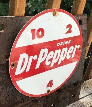 VINTAGE DR.  PEPPER SODA PORCELAIN GAS SERVICE STATION PUMP PLATE SIGN 2