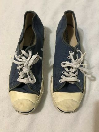 Vintage Converse Low Top Canvas Jack Purcell Blue Shoes Made In Usa Size 8.  5