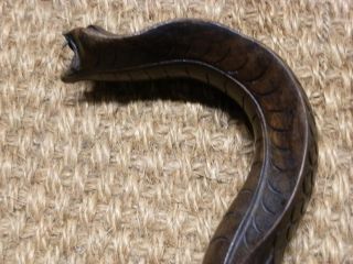 Vintage Hand Carved Ebony Wood Snake Walking Stick With Detailed Scale Pattern 3
