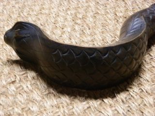 Vintage Hand Carved Ebony Wood Snake Walking Stick With Detailed Scale Pattern 6
