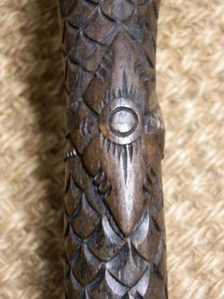 Vintage Hand Carved Ebony Wood Snake Walking Stick With Detailed Scale Pattern 8