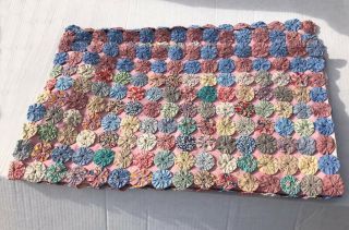 Vtg Antique Handmade Yoyo Quilt Bedspread Baby Coverlet Perfect 35 X 52