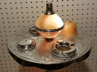 VTG ART DECO LIGHTED SMOKE STAND (ASHTRAY) SLAG GLASS w/LIGHTER 7