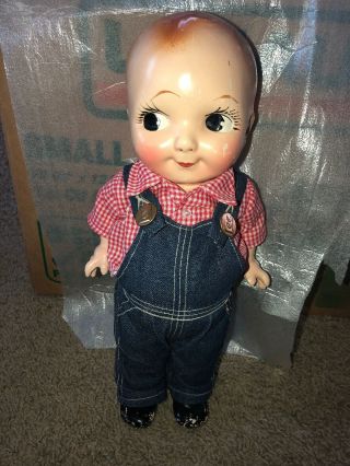 Vintage Buddy Lee Composition Doll In Lee Overalls And Shirt Unmarked
