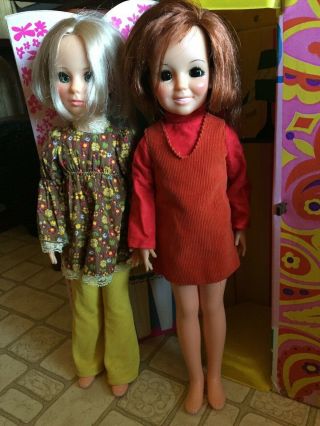 Vintage Ideal Crissy And Carrie Dolls Plus Totes And Clothes