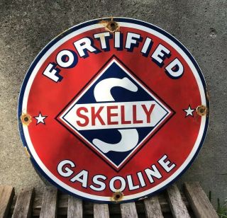 Vintage Skelly Gasoline Porcelain Gas Motor Oil Service Station Pump Plate Sign