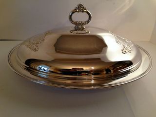 Covered Silver Plate Repoussé Embossed Serving Dish Bowl With Glass Insert 16x12