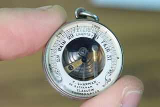 Rare Miniature 1 Inch Antique Pocket Barometer,  T.  Chapman,  Glasgow,  Circa 1880