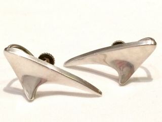 Rare Vintage Hand Made Modernist Danish Silver Designer Earrings By Bent Knudsen