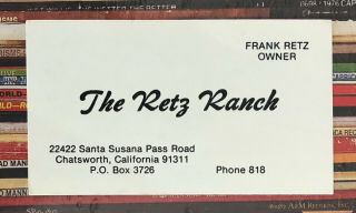 Vintage Spahn Ranch Retz Ranch Business Card Chatsworth California Manson Family