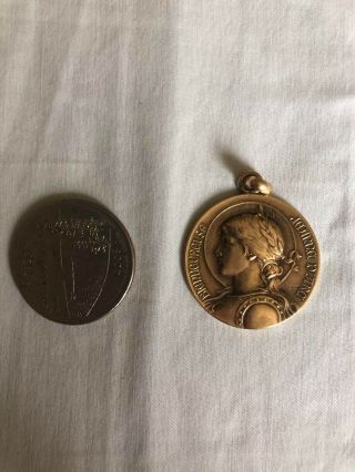 Joan Of Arc 18k Gold Pendant Rare Antique Vintage Lucky Medal France 1909 1/4oz
